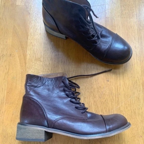 Creator Ankle Leather Booties Boho Chic Brown Lace Up Boots Shoes, Size 38 - Picture 2 of 9